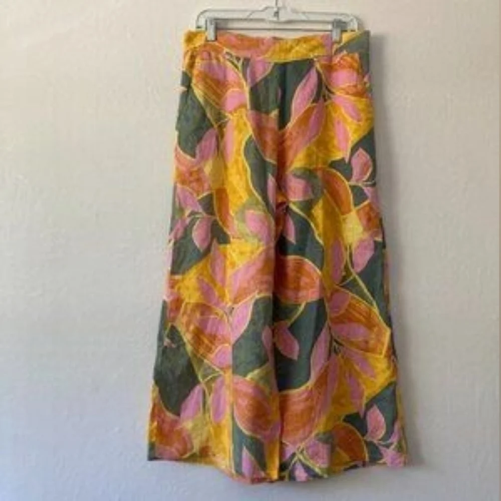 Tahari Luxe Linen Wide-Leg Cropped Floral Leaf Pants | Size Small (NWT) - Picture 2 of 10